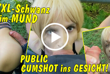XXL-Schwanz im Mund! Krasser Deepthroat und Public Cumshot ins Gesicht!