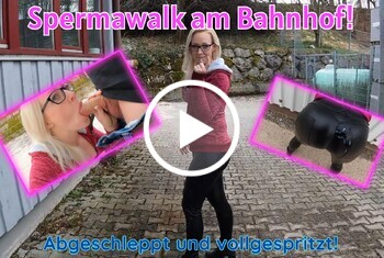 Spermawalk am Bahnhof! Abgeschleppt und vollgespritzt!
