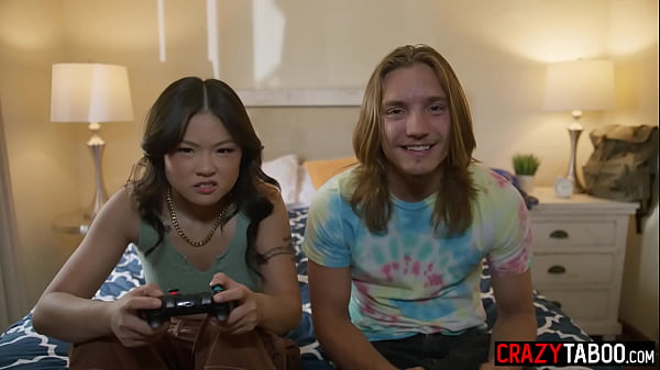 Petite Asian stepsister Lulu Chu caught stepbro jerking off on his hot MILF stepmom